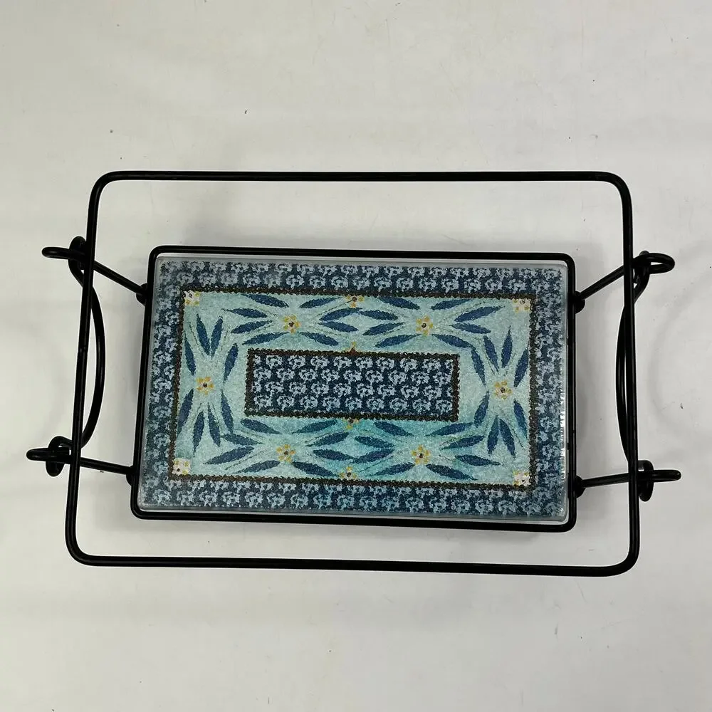 Temptations Old World Blue Glass Trivet & Metal Rack Set 8.5